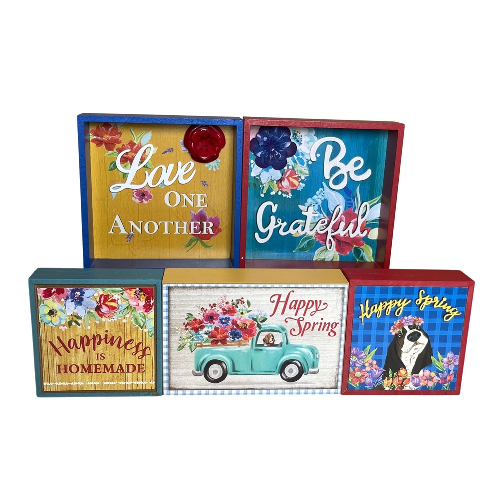 The Pioneer Woman Wood Shadow Box Signs Set/5 Floral Home Decor Farmhouse Style